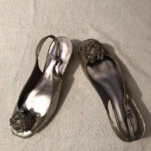 AK Anne Klein Silver Low Wedge Size 9